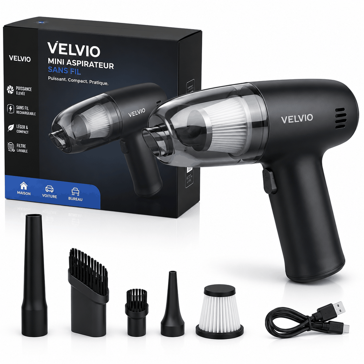 aspirateur portable sans fil velvio usage maison et voiture